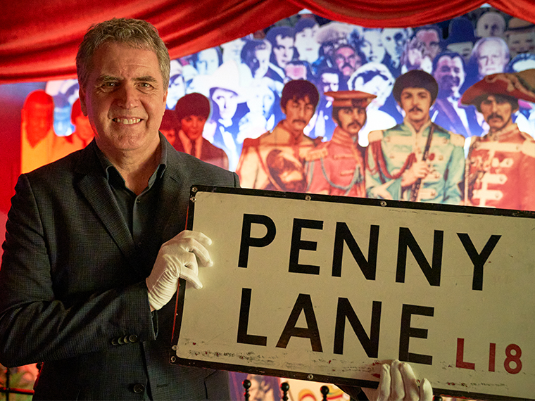 Steve Rotherham, Mayor of Liverpool City Region Penny Lane sign on display at The Beatles Story Museum Liverpool